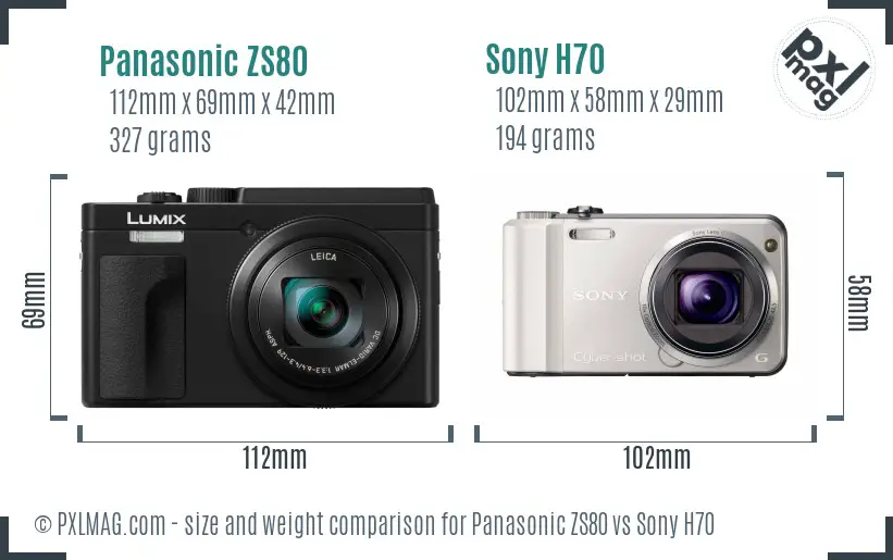 Panasonic ZS80 vs Sony H70 size comparison