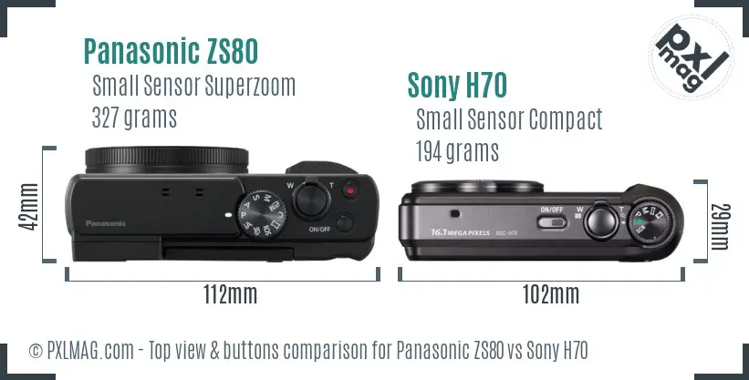 Panasonic ZS80 vs Sony H70 top view buttons comparison