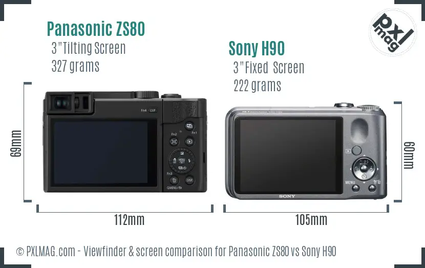 Panasonic ZS80 vs Sony H90 Screen and Viewfinder comparison