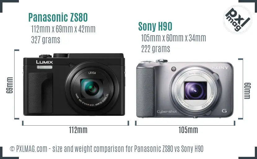 Panasonic ZS80 vs Sony H90 size comparison