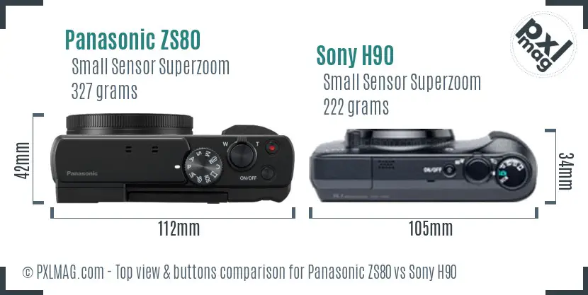 Panasonic ZS80 vs Sony H90 top view buttons comparison