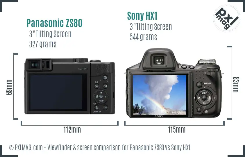 Panasonic ZS80 vs Sony HX1 Screen and Viewfinder comparison