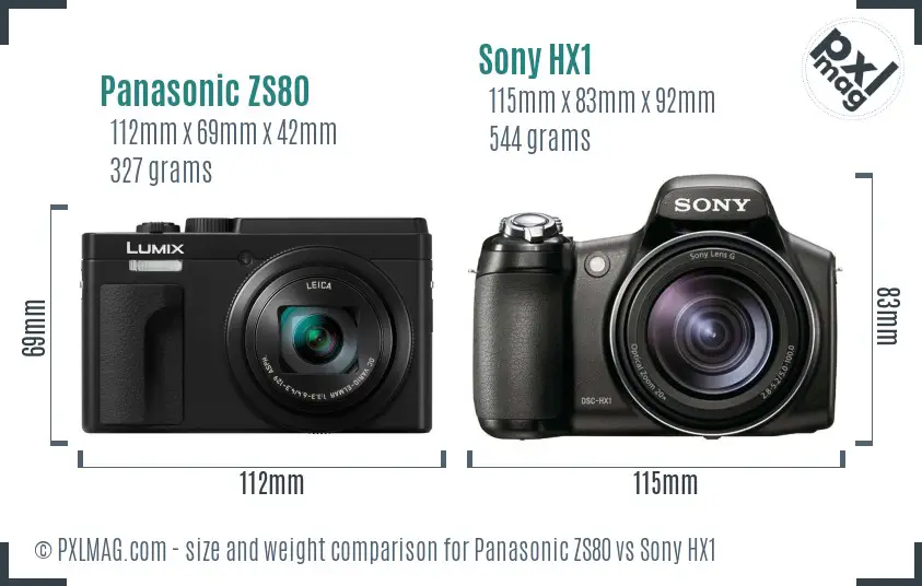 Panasonic ZS80 vs Sony HX1 size comparison