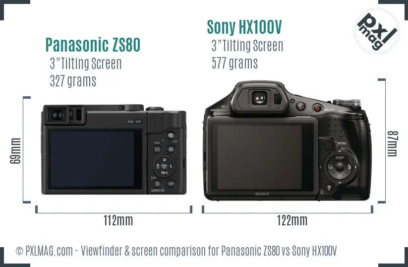 Panasonic ZS80 vs Sony HX100V Screen and Viewfinder comparison