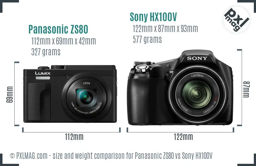 Panasonic ZS80 vs Sony HX100V size comparison