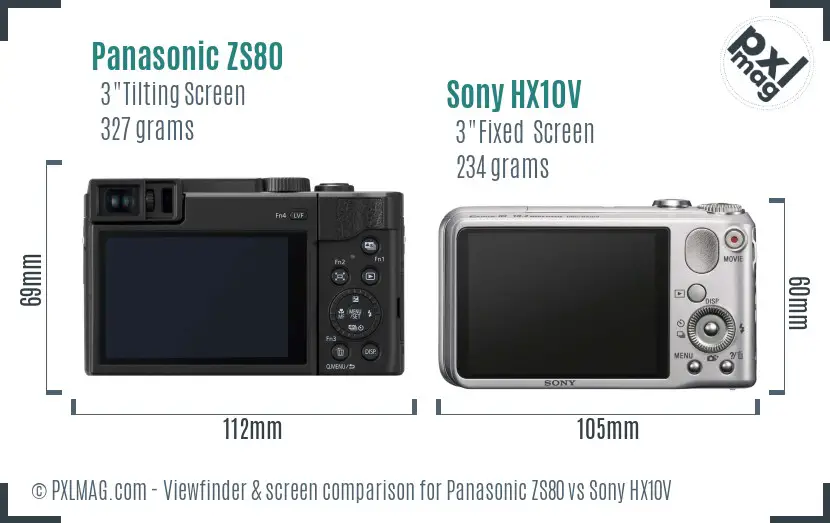 Panasonic ZS80 vs Sony HX10V Screen and Viewfinder comparison