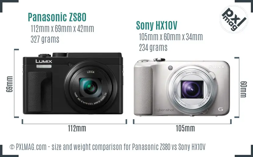 Panasonic ZS80 vs Sony HX10V size comparison
