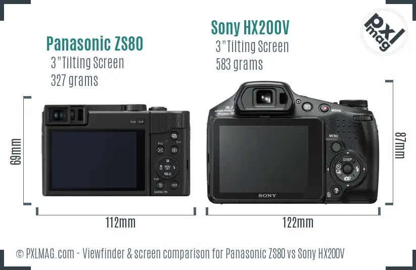 Panasonic ZS80 vs Sony HX200V Screen and Viewfinder comparison