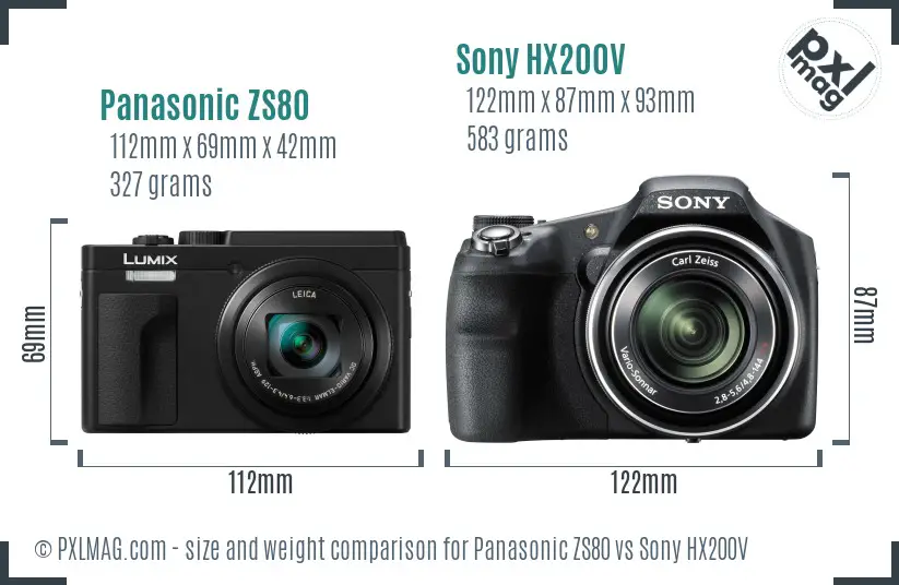 Panasonic ZS80 vs Sony HX200V size comparison