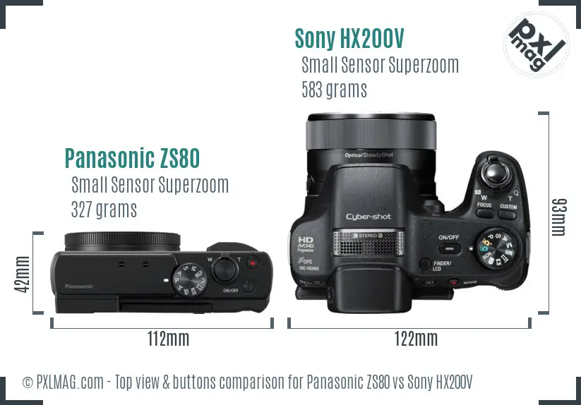 Panasonic ZS80 vs Sony HX200V top view buttons comparison