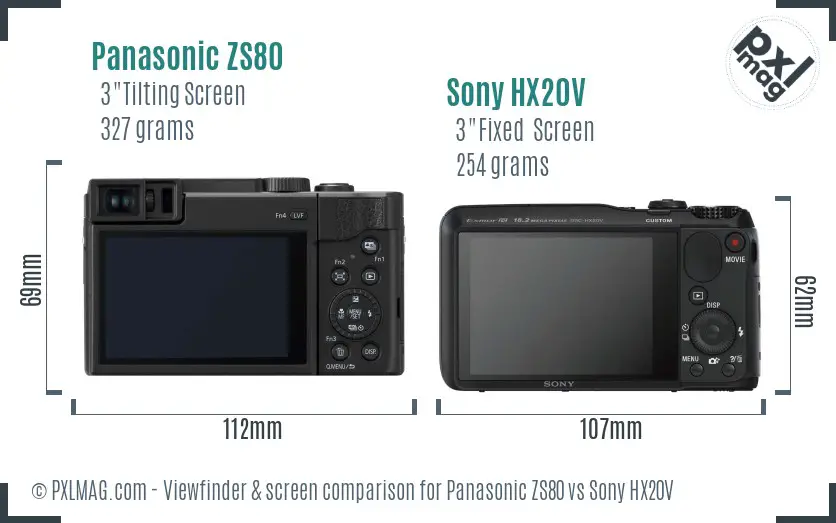 Panasonic ZS80 vs Sony HX20V Screen and Viewfinder comparison