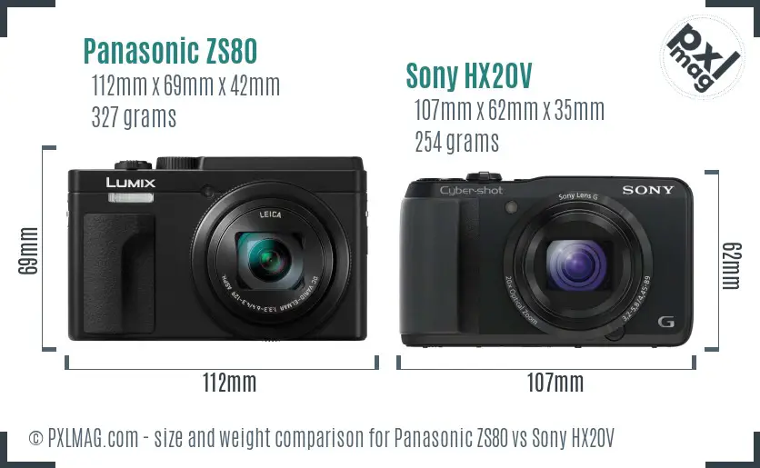 Panasonic ZS80 vs Sony HX20V size comparison