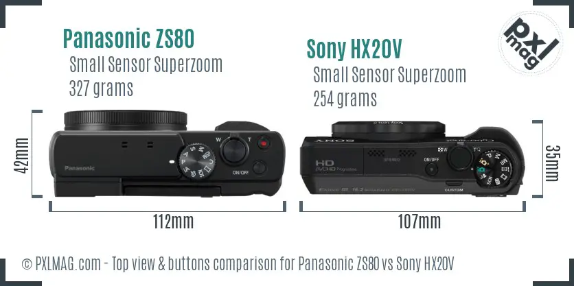 Panasonic ZS80 vs Sony HX20V top view buttons comparison