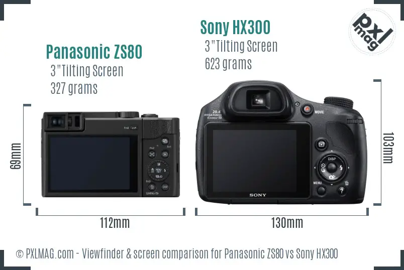Panasonic ZS80 vs Sony HX300 Screen and Viewfinder comparison