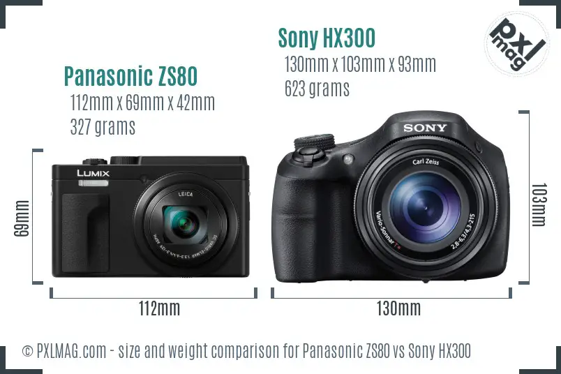 Panasonic ZS80 vs Sony HX300 size comparison
