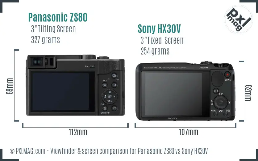 Panasonic ZS80 vs Sony HX30V Screen and Viewfinder comparison