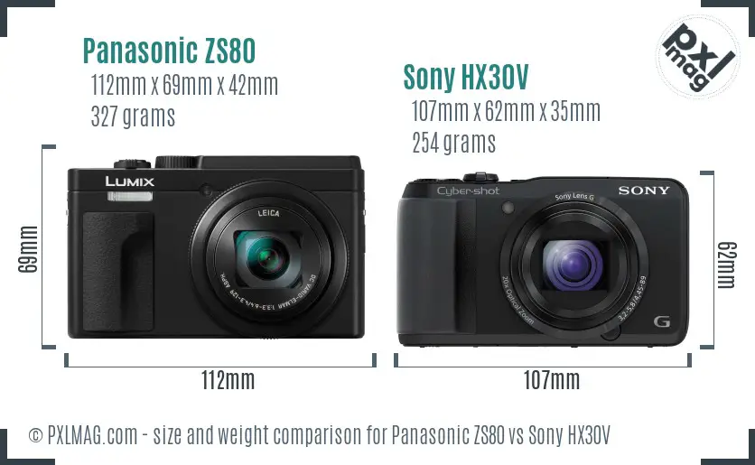 Panasonic ZS80 vs Sony HX30V size comparison