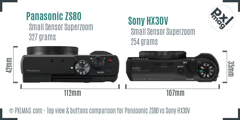 Panasonic ZS80 vs Sony HX30V top view buttons comparison