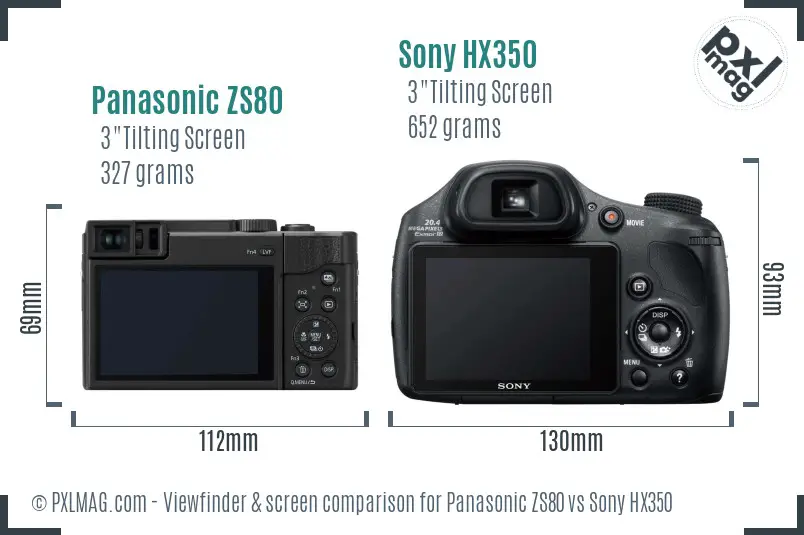 Panasonic ZS80 vs Sony HX350 Screen and Viewfinder comparison
