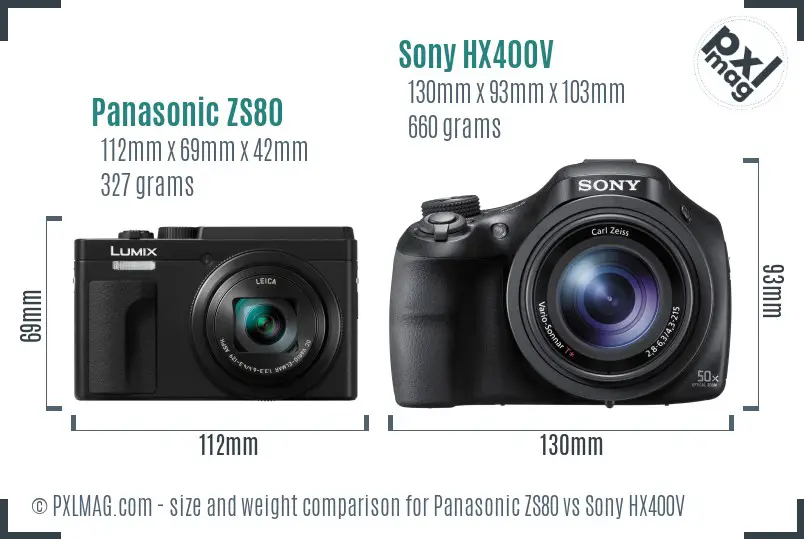 Panasonic ZS80 vs Sony HX400V size comparison