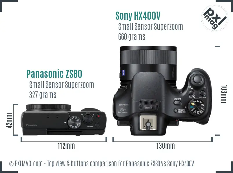 Panasonic ZS80 vs Sony HX400V top view buttons comparison