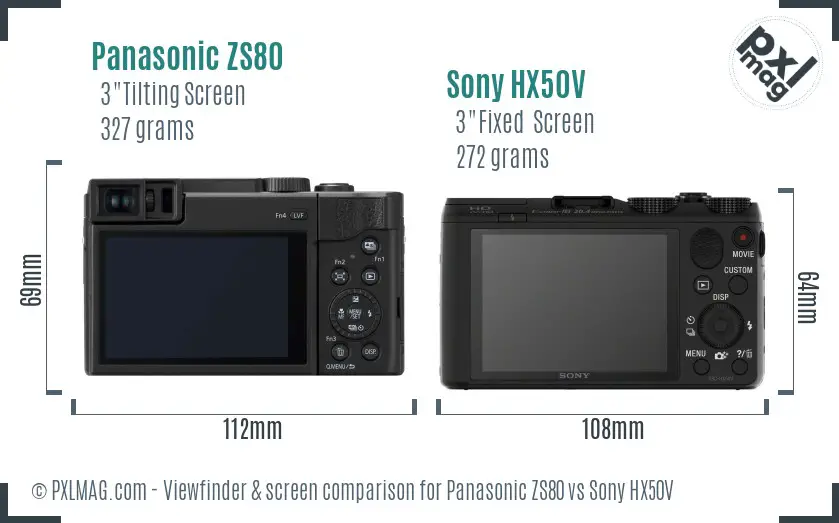 Panasonic ZS80 vs Sony HX50V Screen and Viewfinder comparison