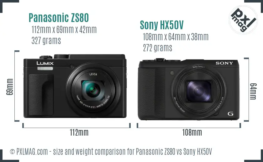 Panasonic ZS80 vs Sony HX50V size comparison
