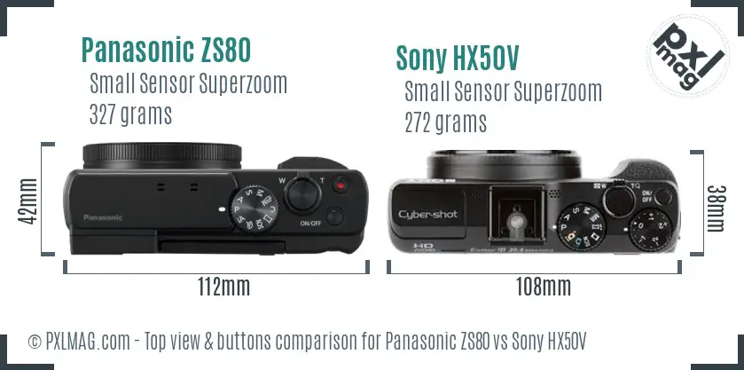Panasonic ZS80 vs Sony HX50V top view buttons comparison