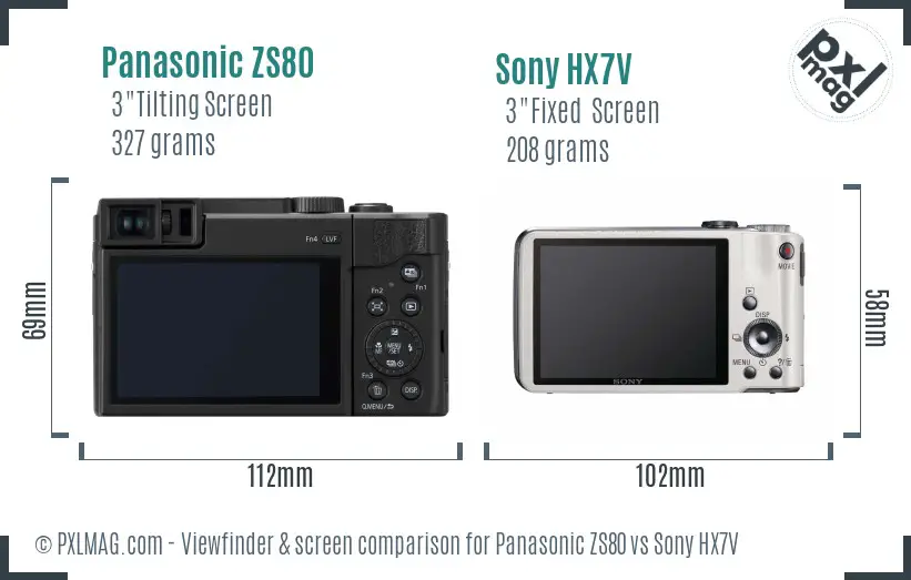 Panasonic ZS80 vs Sony HX7V Screen and Viewfinder comparison