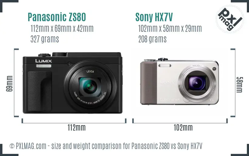 Panasonic ZS80 vs Sony HX7V size comparison