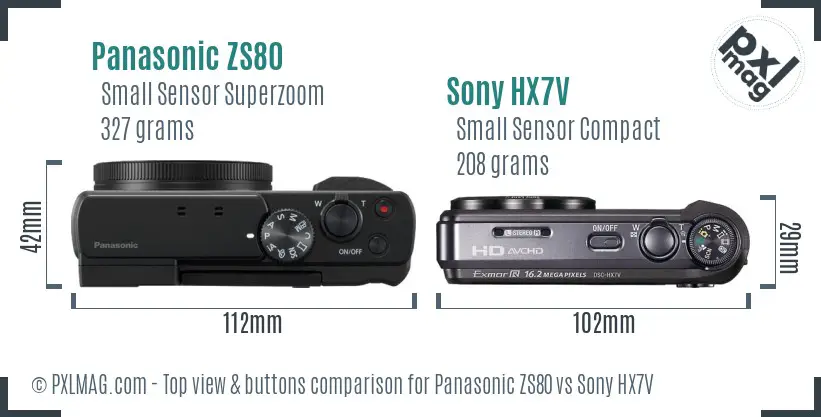 Panasonic ZS80 vs Sony HX7V top view buttons comparison