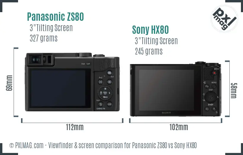 Panasonic ZS80 vs Sony HX80 Screen and Viewfinder comparison