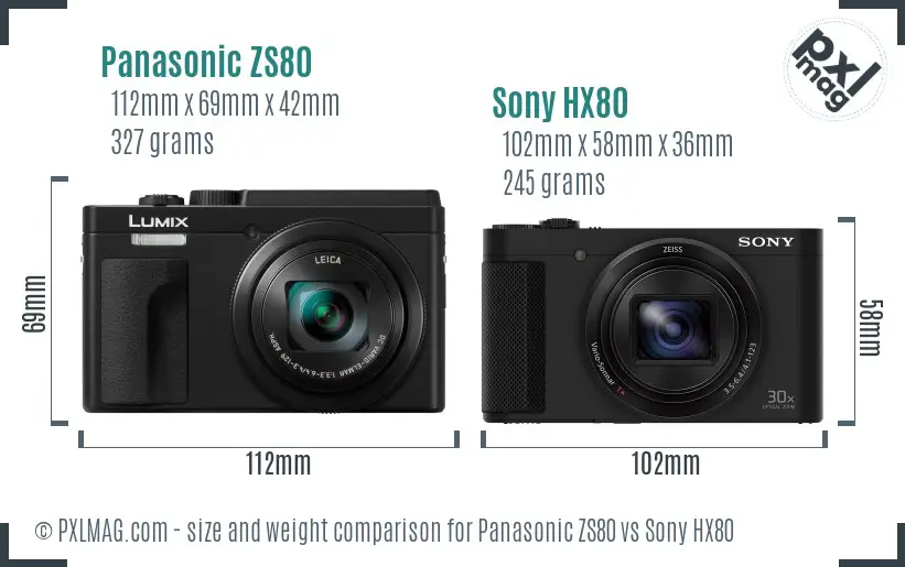 Panasonic ZS80 vs Sony HX80 size comparison