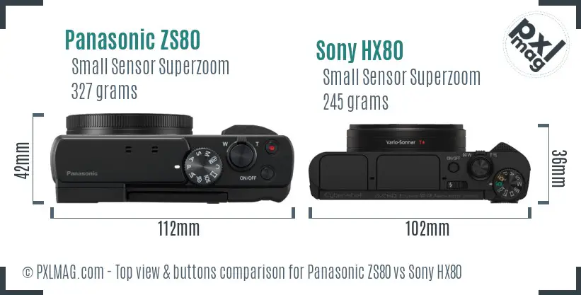 Panasonic ZS80 vs Sony HX80 top view buttons comparison