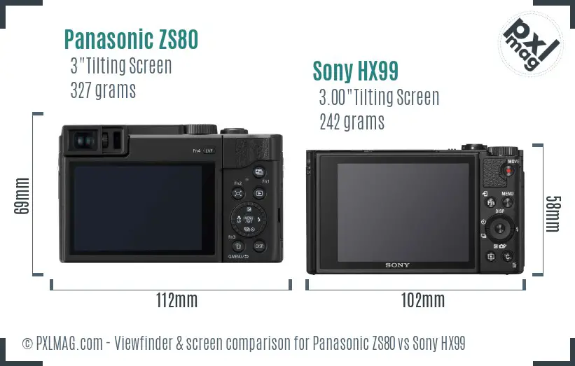 Panasonic ZS80 vs Sony HX99 Screen and Viewfinder comparison