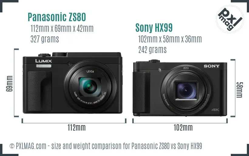 Panasonic ZS80 vs Sony HX99 size comparison