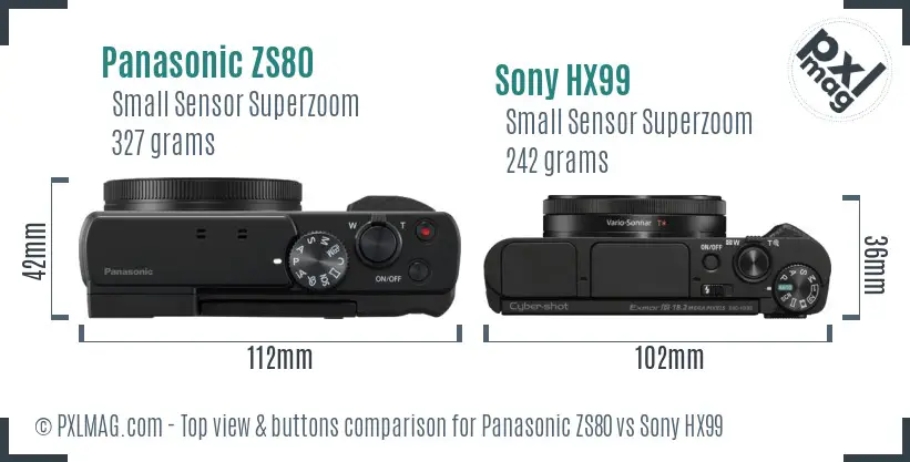 Panasonic ZS80 vs Sony HX99 top view buttons comparison