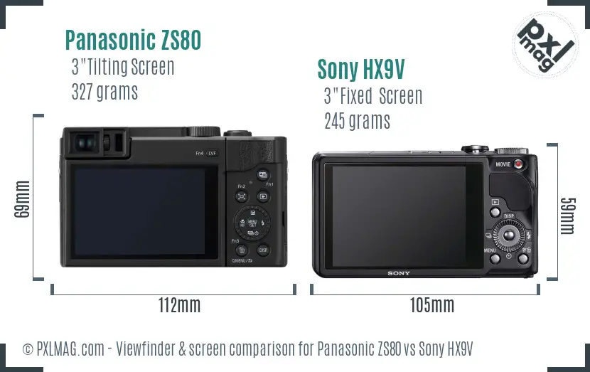 Panasonic ZS80 vs Sony HX9V Screen and Viewfinder comparison