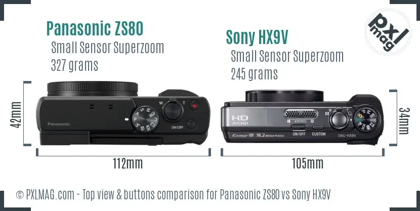 Panasonic ZS80 vs Sony HX9V top view buttons comparison