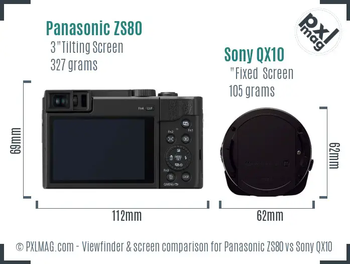 Panasonic ZS80 vs Sony QX10 Screen and Viewfinder comparison