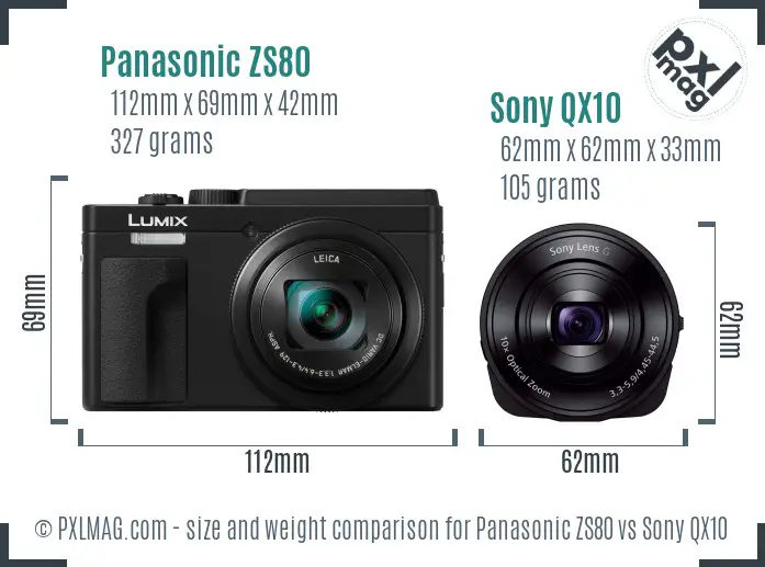 Panasonic ZS80 vs Sony QX10 size comparison