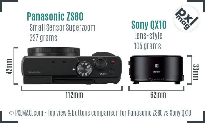 Panasonic ZS80 vs Sony QX10 top view buttons comparison