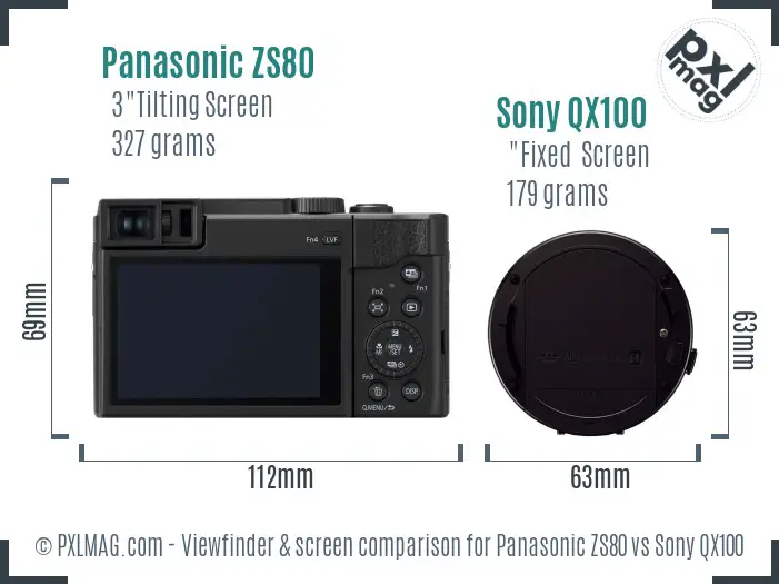 Panasonic ZS80 vs Sony QX100 Screen and Viewfinder comparison