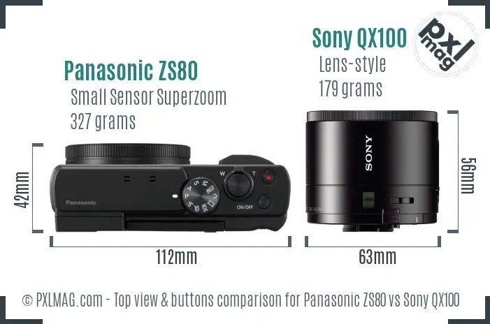 Panasonic ZS80 vs Sony QX100 top view buttons comparison