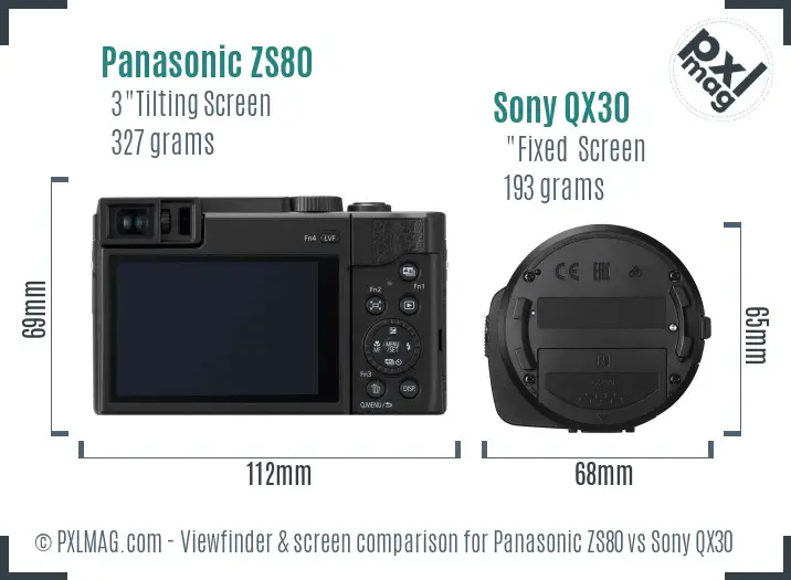 Panasonic ZS80 vs Sony QX30 Screen and Viewfinder comparison