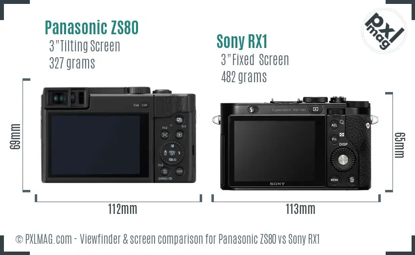 Panasonic ZS80 vs Sony RX1 Screen and Viewfinder comparison