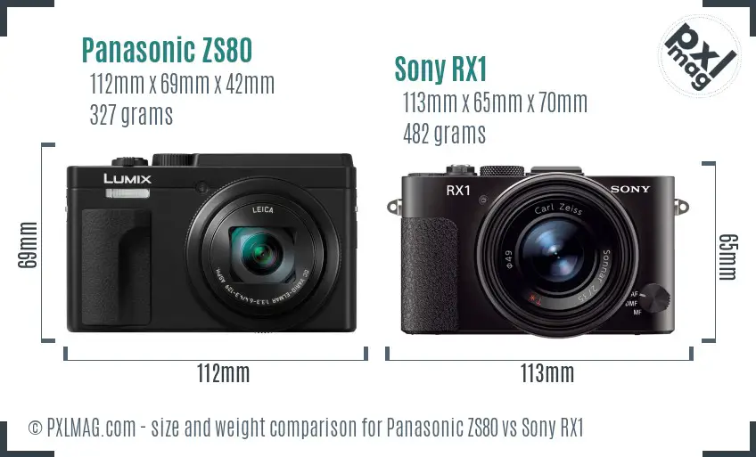 Panasonic ZS80 vs Sony RX1 size comparison