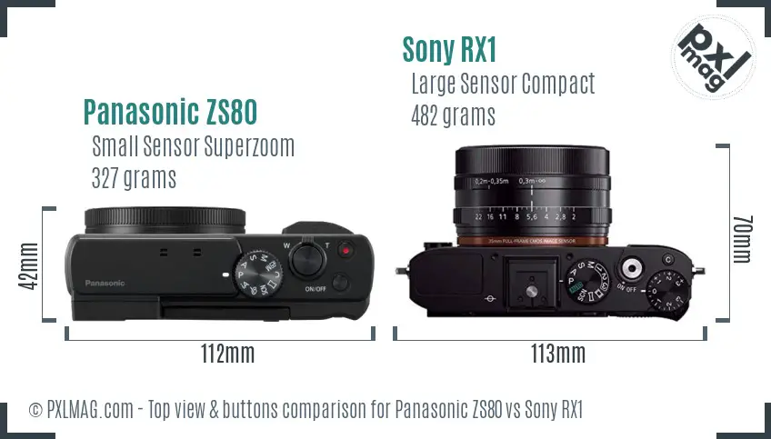 Panasonic ZS80 vs Sony RX1 top view buttons comparison