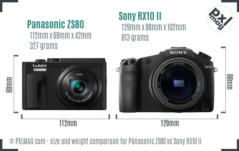 Panasonic ZS80 vs Sony RX10 II size comparison
