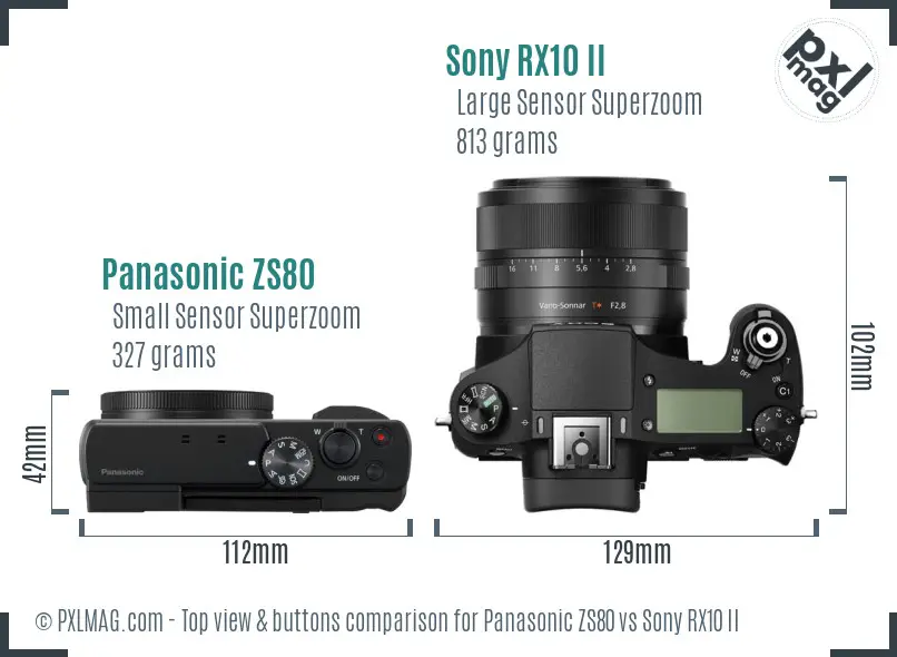 Panasonic ZS80 vs Sony RX10 II top view buttons comparison
